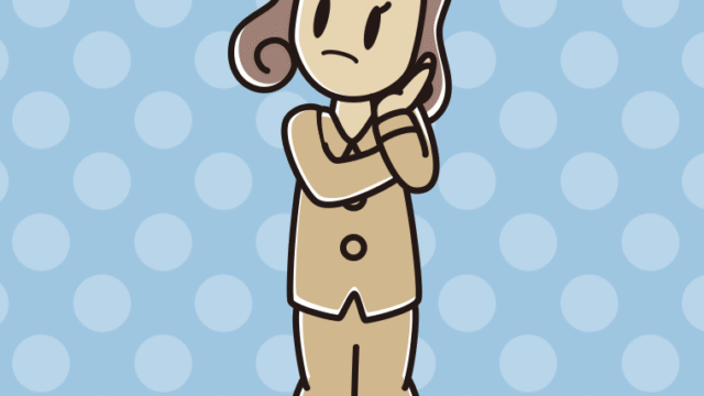 考えるパジャマの女子大学生のイラスト【色、背景あり】PNG