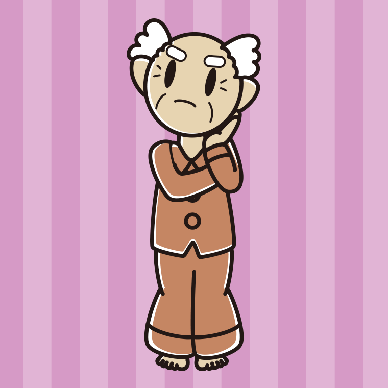 考えるパジャマのおじいさんのイラスト【色、背景あり】PNG