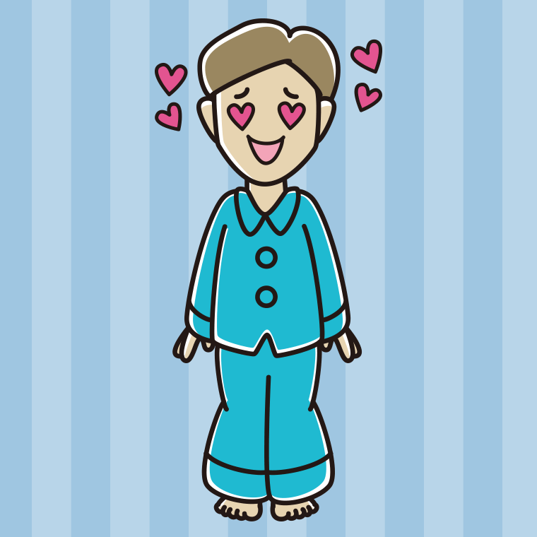 目がハートのパジャマの男性のイラスト【色、背景あり】PNG