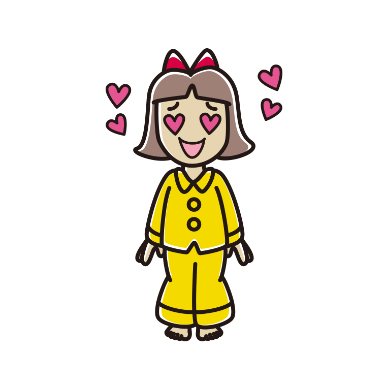 目がハートのパジャマの小学生女子のイラスト【色あり、背景なし】透過PNG