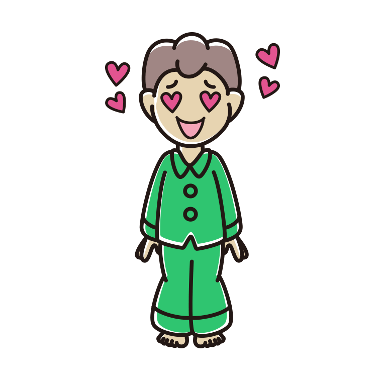 目がハートのパジャマの男子中学生のイラスト【色あり、背景なし】透過PNG