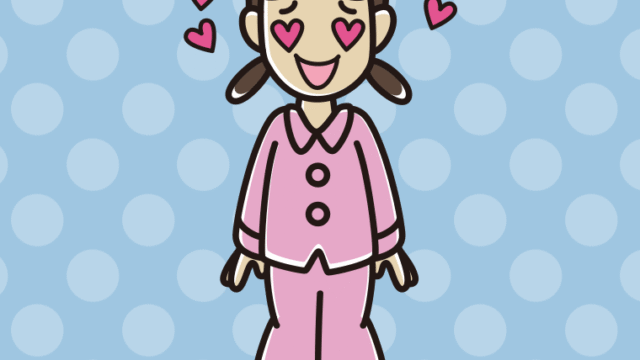 目がハートのパジャマの女子中学生のイラスト【色、背景あり】PNG