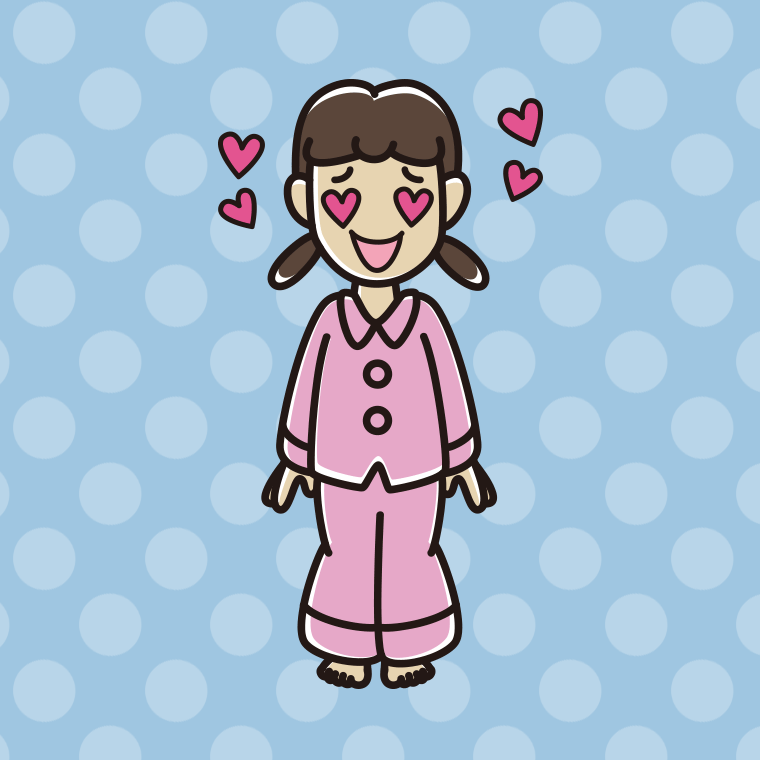 目がハートのパジャマの女子中学生のイラスト【色、背景あり】PNG