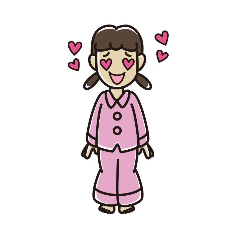 目がハートのパジャマの女子中学生のイラスト【色あり、背景なし】透過PNG