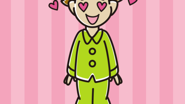 目がハートのパジャマの男子高校生のイラスト【色、背景あり】PNG