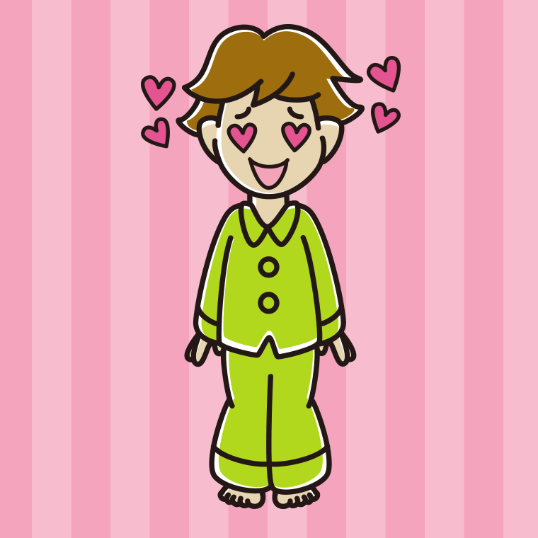 目がハートのパジャマの男子高校生のイラスト【色、背景あり】PNG
