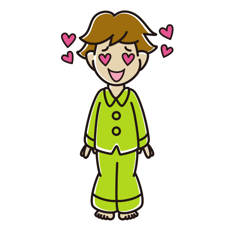 目がハートのパジャマの男子高校生のイラスト【色あり、背景なし】透過PNG