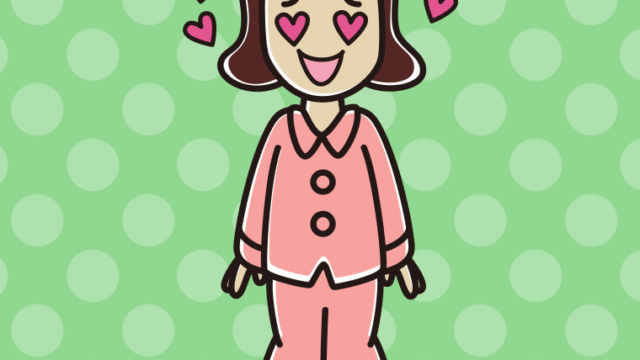 目がハートのパジャマの女子高校生のイラスト【色、背景あり】PNG