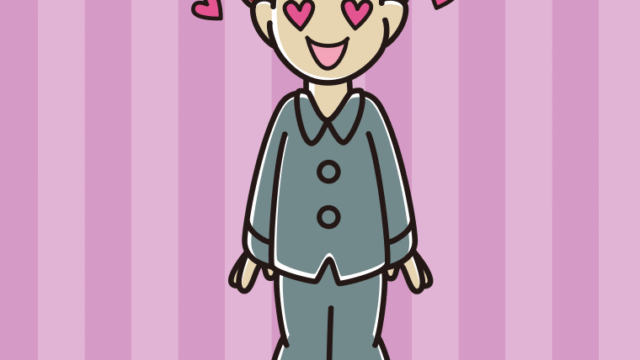 目がハートのパジャマの男子大学生のイラスト【色、背景あり】PNG