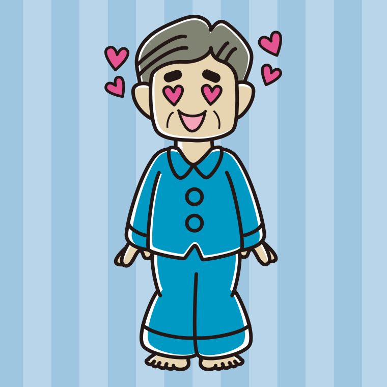 目がハートのパジャマのおじさんのイラスト【色、背景あり】PNG