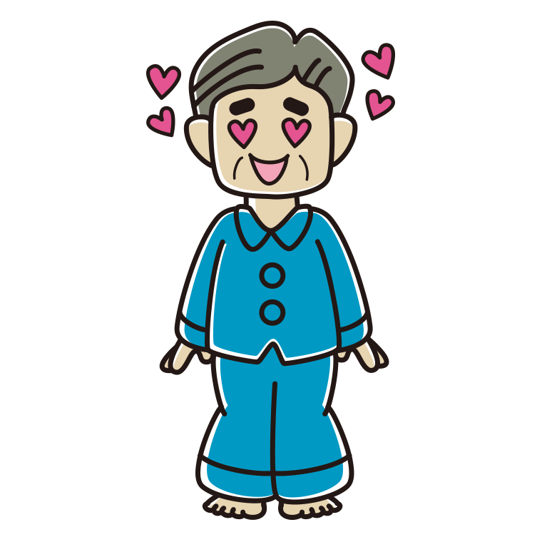 目がハートのパジャマのおじさんのイラスト【色あり、背景なし】透過PNG