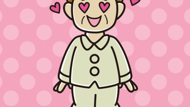 目がハートのパジャマのおばさんのイラスト【色、背景あり】PNG