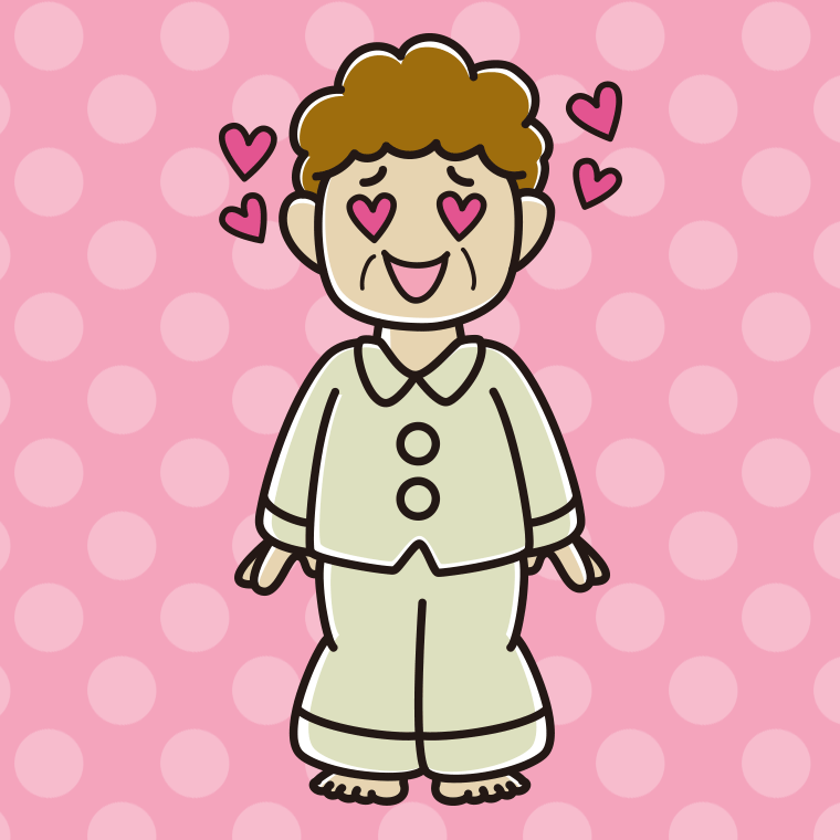 目がハートのパジャマのおばさんのイラスト【色、背景あり】PNG