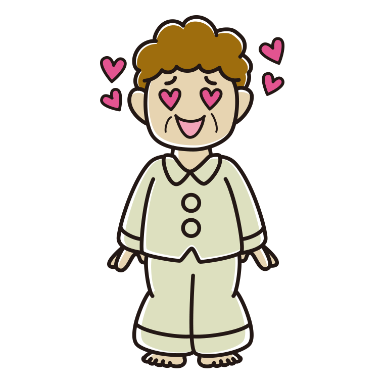 目がハートのパジャマのおばさんのイラスト【色あり、背景なし】透過PNG