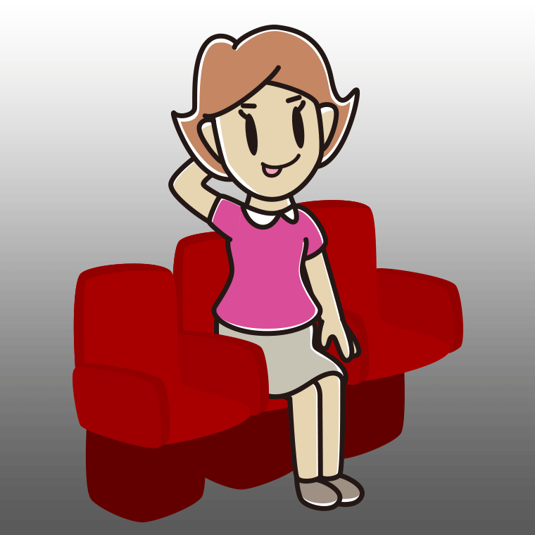 映画館（劇場）でテヘヘな女性のイラスト【色、背景あり】PNG