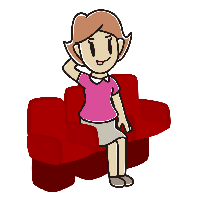 映画館（劇場）でテヘヘな女性のイラスト【色あり、背景なし】透過PNG