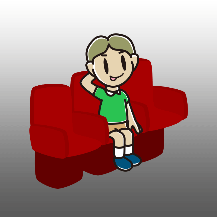 映画館（劇場）でテヘヘな小学生男子のイラスト【色、背景あり】PNG