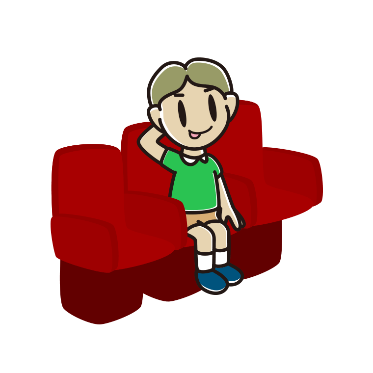 映画館（劇場）でテヘヘな小学生男子のイラスト【色あり、背景なし】透過PNG