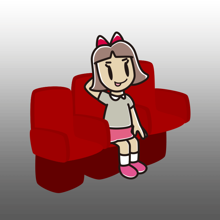 映画館（劇場）でテヘヘな小学生女子のイラスト【色、背景あり】PNG