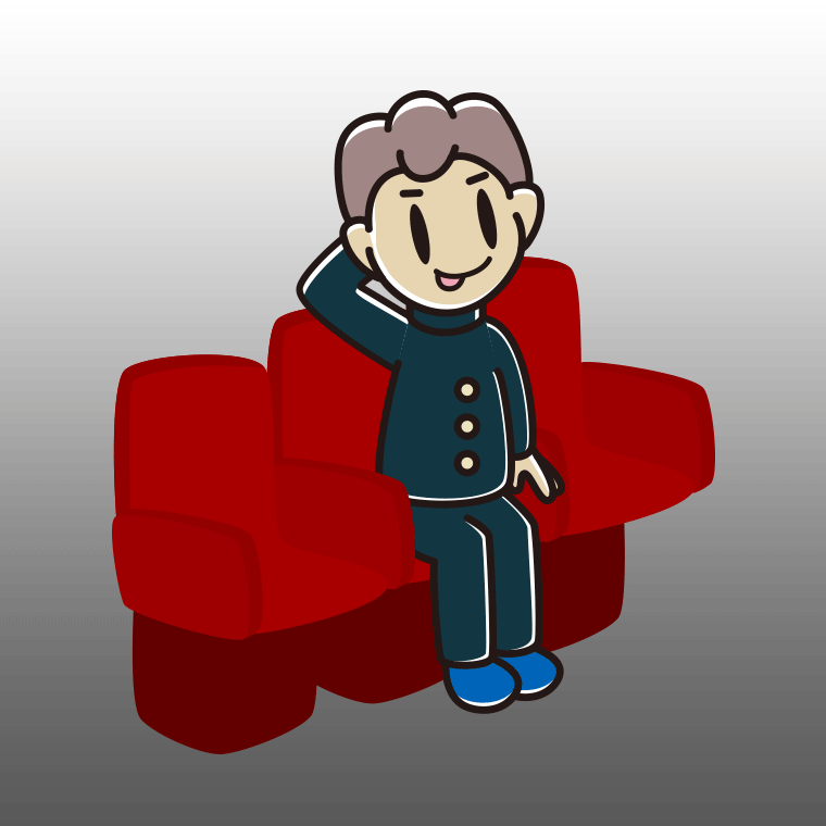 映画館（劇場）でテヘヘな男子中学生のイラスト【色、背景あり】PNG