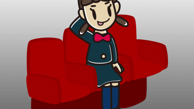 映画館（劇場）でテヘヘな女子中学生のイラスト【色、背景あり】PNG