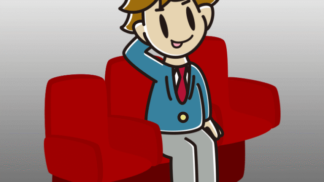 映画館（劇場）でテヘヘな男子高校生のイラスト【色、背景あり】PNG