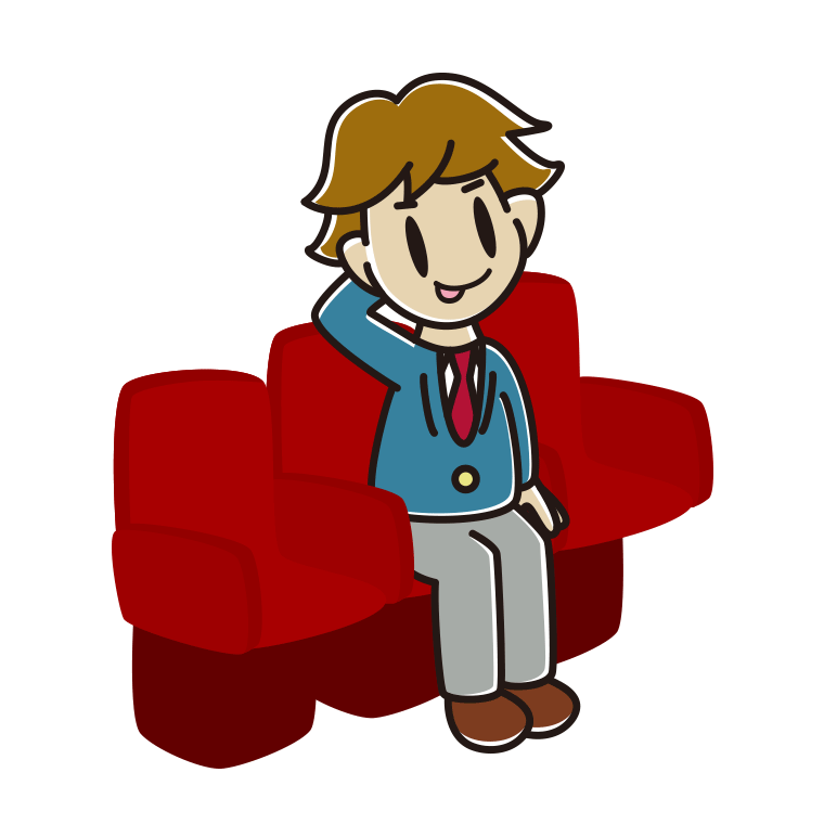 映画館（劇場）でテヘヘな男子高校生のイラスト【色あり、背景なし】透過PNG
