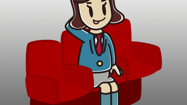 映画館（劇場）でテヘヘな女子高校生のイラスト【色、背景あり】PNG