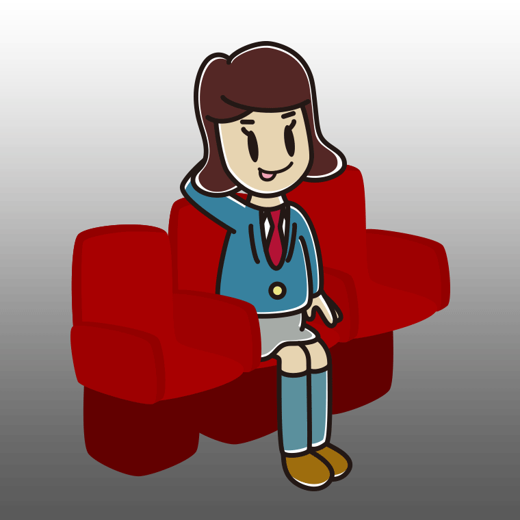 映画館（劇場）でテヘヘな女子高校生のイラスト【色、背景あり】PNG