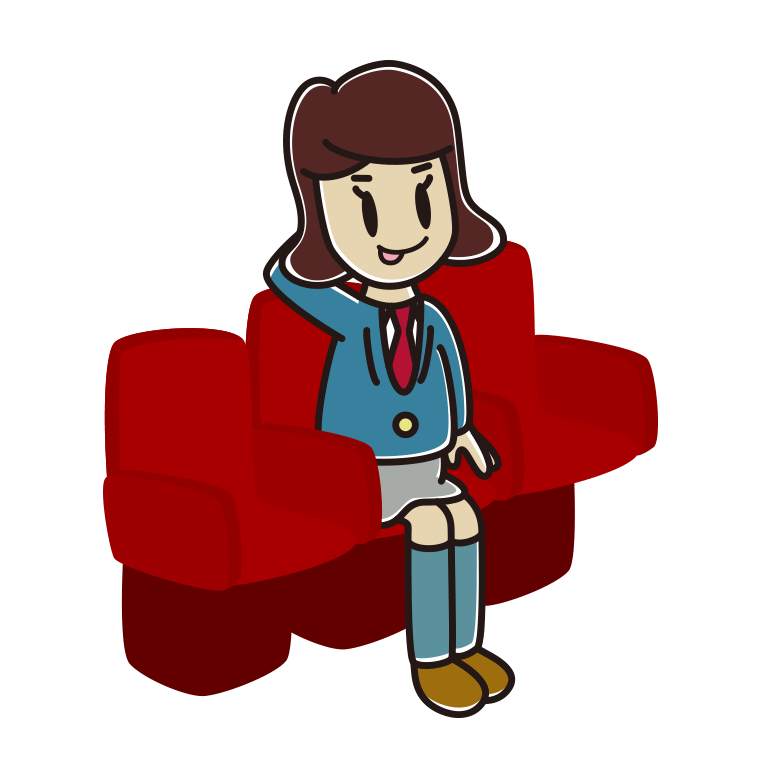 映画館（劇場）でテヘヘな女子高校生のイラスト【色あり、背景なし】透過PNG
