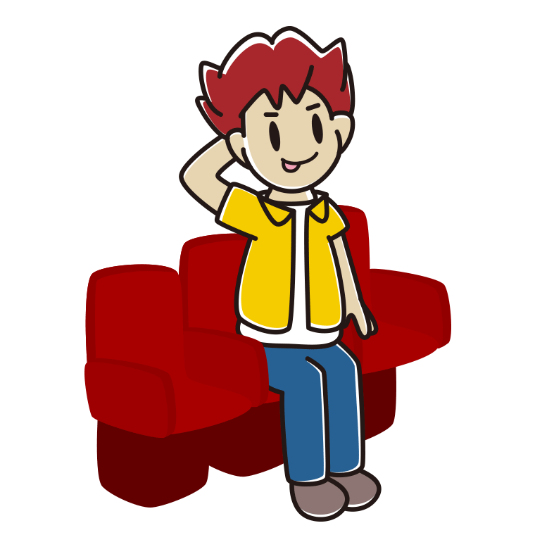 映画館（劇場）でテヘヘな男子大学生のイラスト【色あり、背景なし】透過PNG