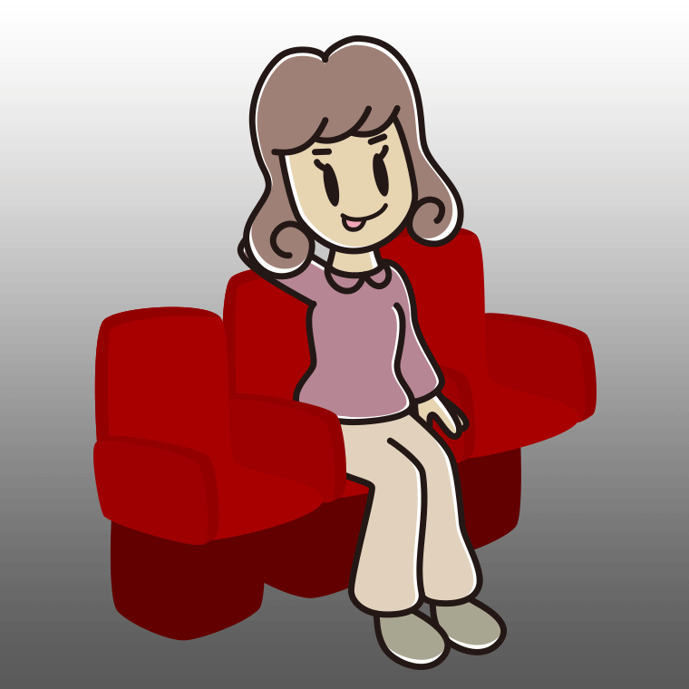 映画館（劇場）でテヘヘな女子大学生のイラスト【色、背景あり】PNG