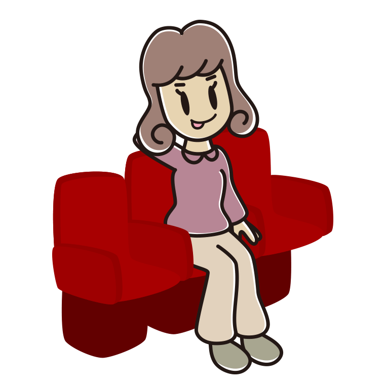 映画館（劇場）でテヘヘな女子大学生のイラスト【色あり、背景なし】透過PNG
