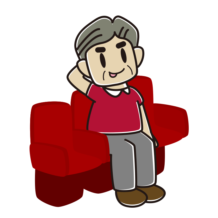 映画館（劇場）でテヘヘなおじさんのイラスト【色あり、背景なし】透過PNG