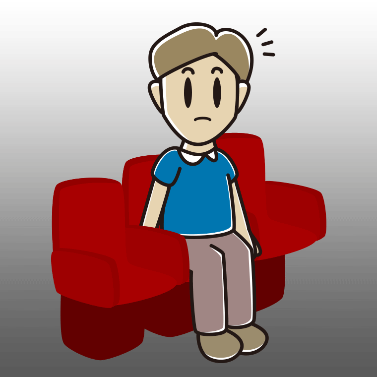 映画館（劇場）で何かに気付く男性のイラスト【色、背景あり】PNG