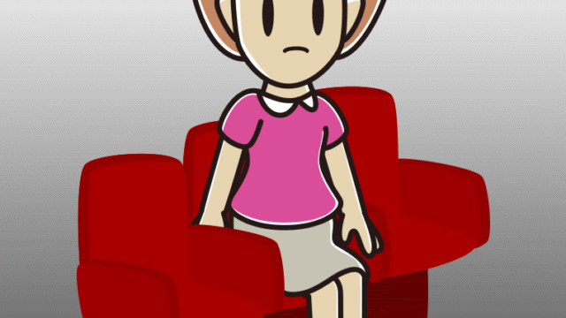 映画館（劇場）で何かに気付く女性のイラスト【色、背景あり】PNG