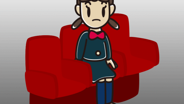 映画館（劇場）で何かに気付く女子中学生のイラスト【色、背景あり】PNG