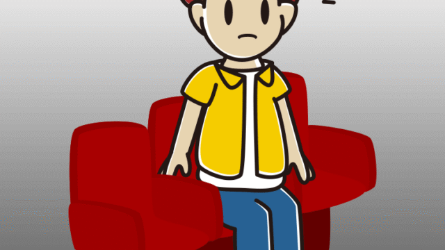 映画館（劇場）で何かに気付く男子大学生のイラスト【色、背景あり】PNG