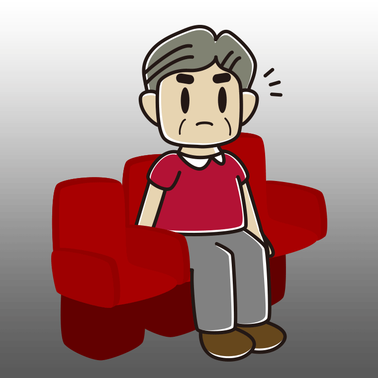 映画館（劇場）で何かに気付くおじさんのイラスト【色、背景あり】PNG