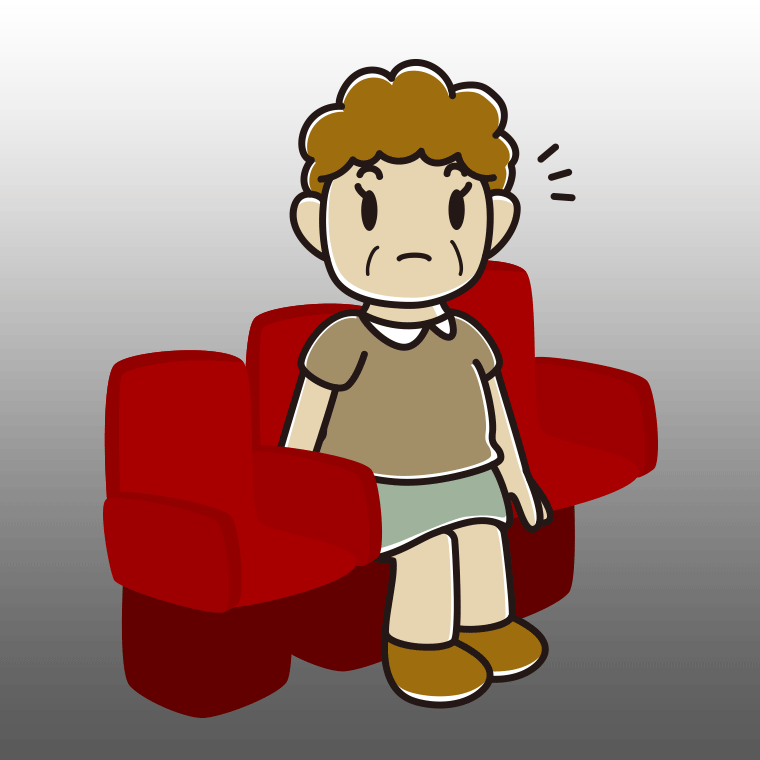 映画館（劇場）で何かに気付くおばさんのイラスト【色、背景あり】PNG