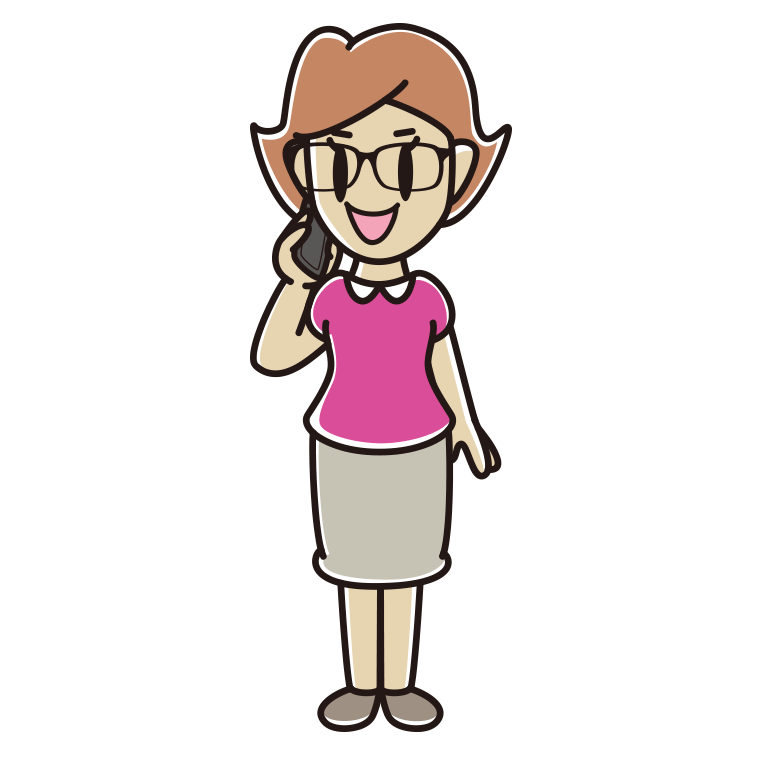 スマホで電話する眼鏡の女性のイラスト【色あり、背景なし】透過PNG