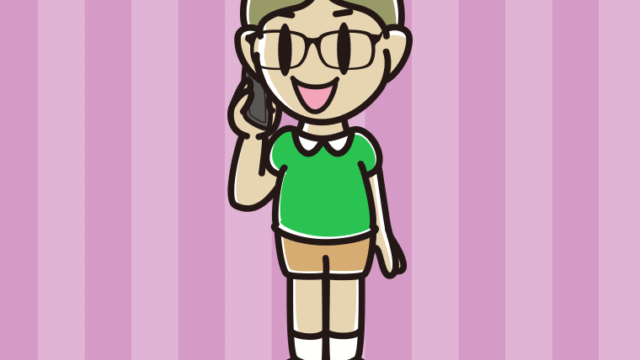 スマホで電話する眼鏡の小学生男子のイラスト【色、背景あり】PNG