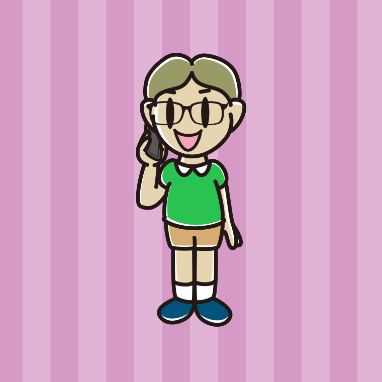 スマホで電話する眼鏡の小学生男子のイラスト【色、背景あり】PNG