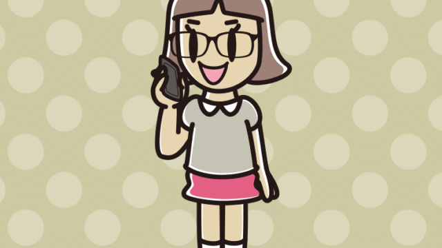 スマホで電話する眼鏡の小学生女子のイラスト【色、背景あり】PNG