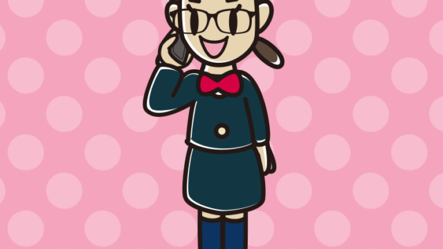 スマホで電話する眼鏡の女子中学生のイラスト【色、背景あり】PNG