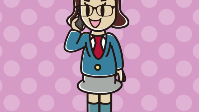 スマホで電話する眼鏡の女子高校生のイラスト【色、背景あり】PNG