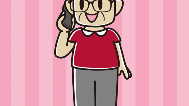 スマホで電話する眼鏡のおじさんのイラスト【色、背景あり】PNG