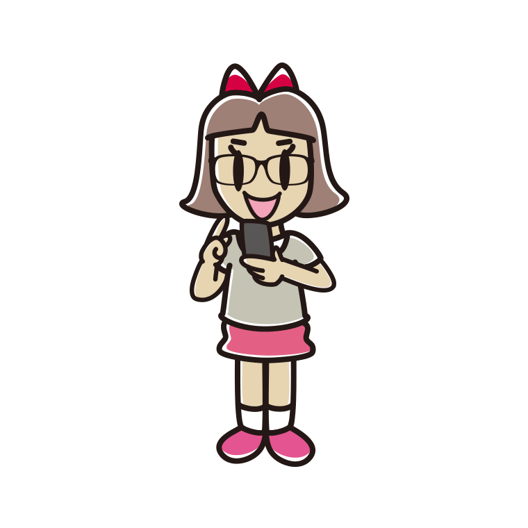 スマホを使う眼鏡の小学生女子のイラスト【色あり、背景なし】透過PNG