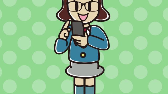 スマホを使う眼鏡の女子高校生のイラスト【色、背景あり】PNG