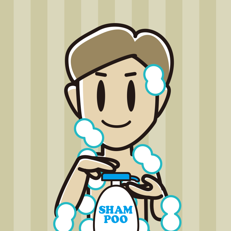 シャンプーを使う男性のイラスト【色、背景あり】PNG